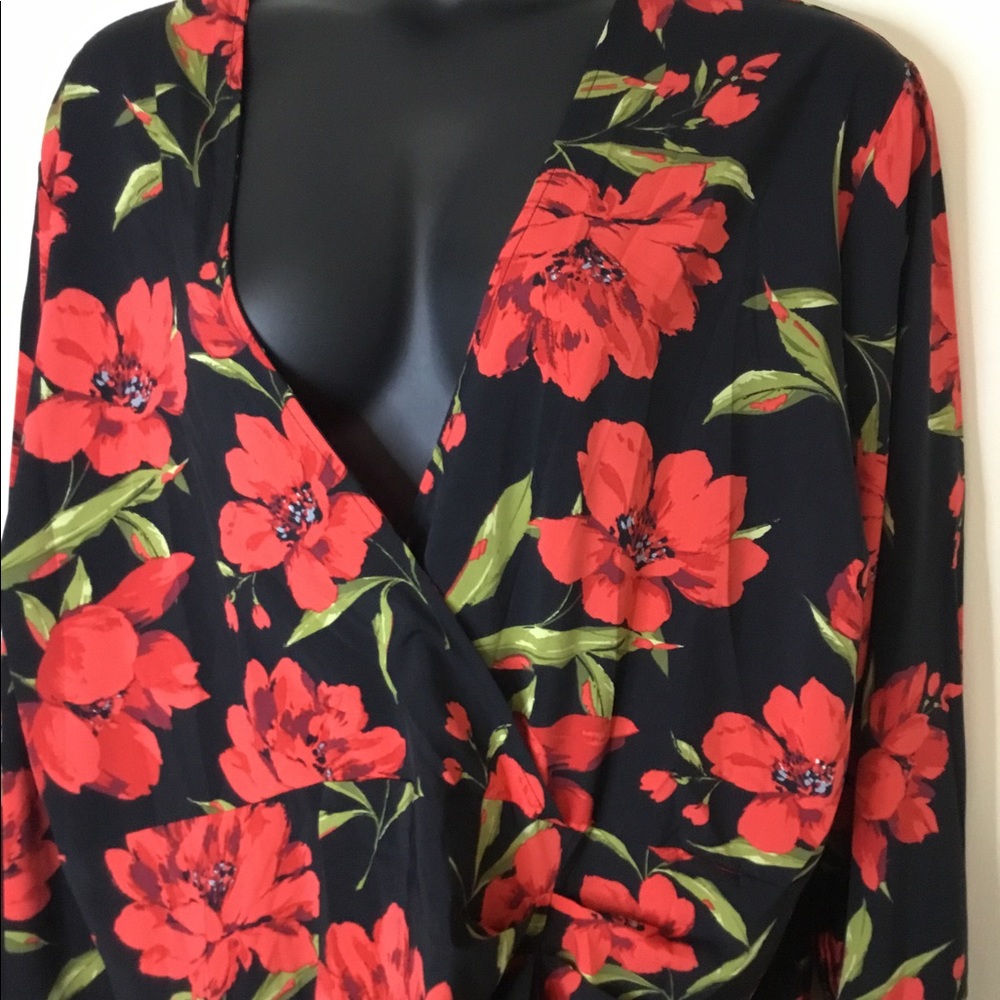 Boohoo Plus Red Floral Dress Sz 24 - Picture 5 of 12